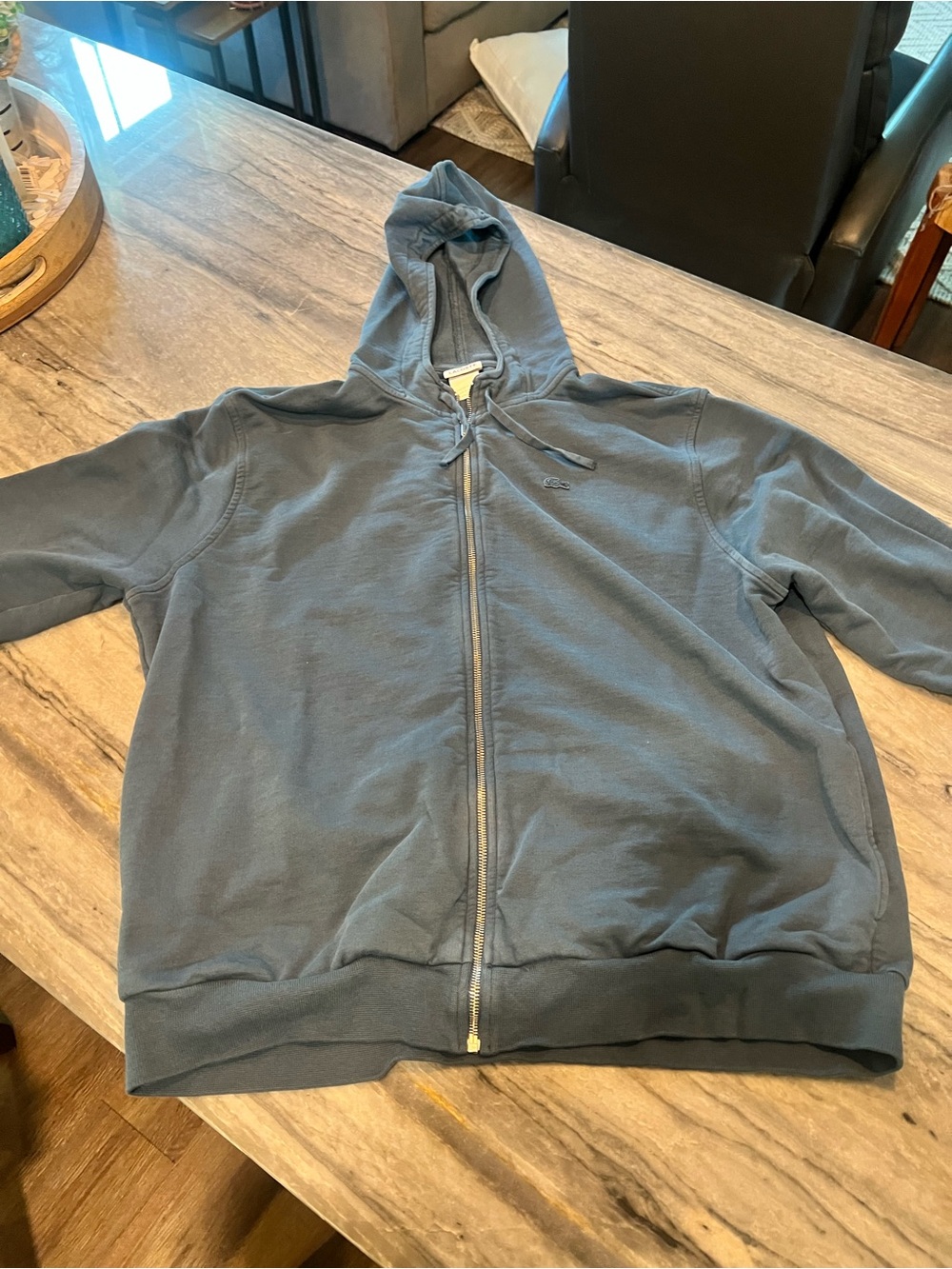Pre-Owned Lacoste Blue Zip Up Hooded Sweatshirt Tonal Logo size 9 xxl